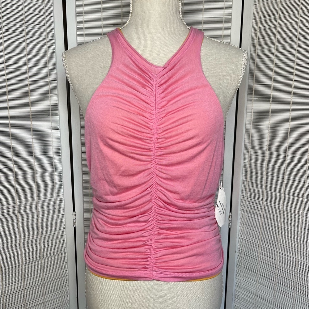 Pilcro Tank Top Reversible Ribbed Orange Pink Ruched Modal Keyhole Size M NWT